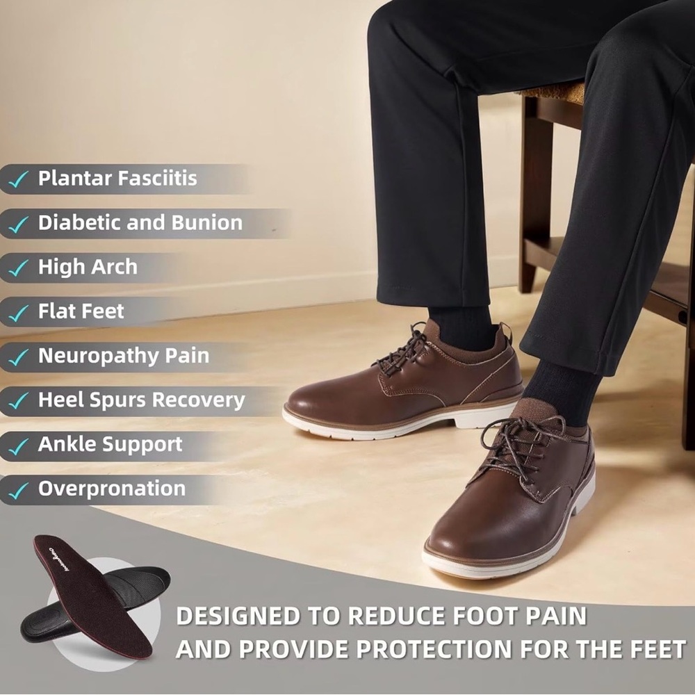 New-Orthopedic Leather Dress Shoes: Arch Support Plantar Fasciitis Walking - Picture 6 of 12